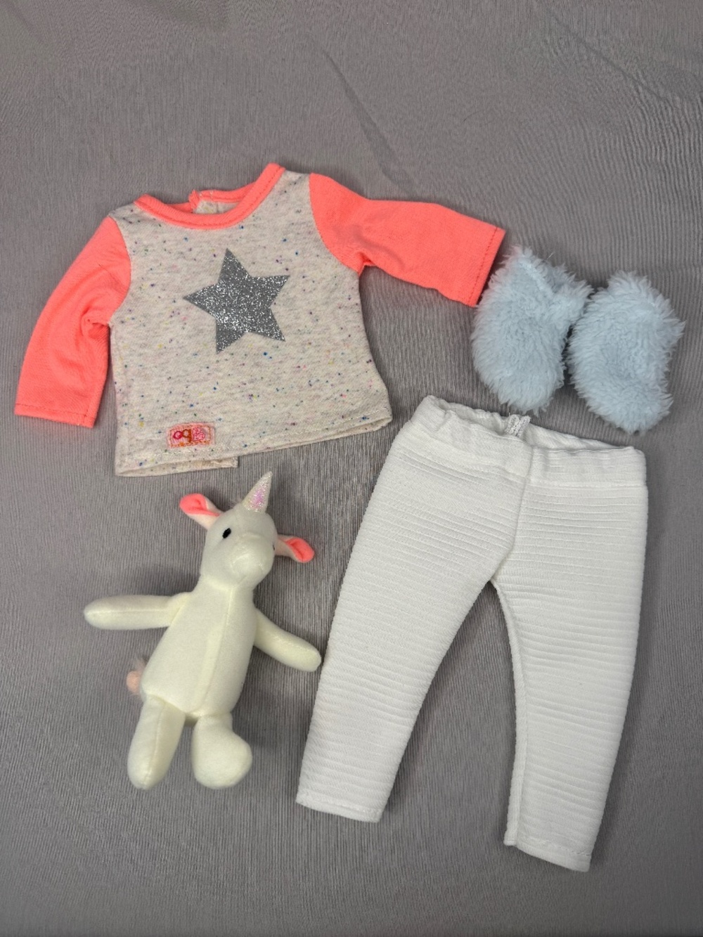 Outfit for 18” Doll – Sparkle Unicorn Pajamas w/ Plushie